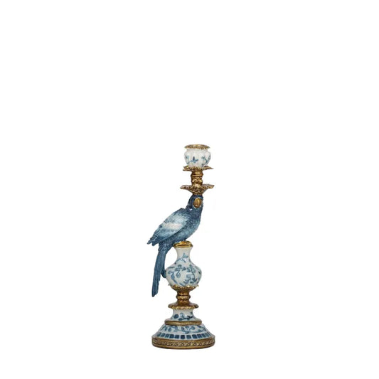 Polly Parrot Resin Candle Holder Blue