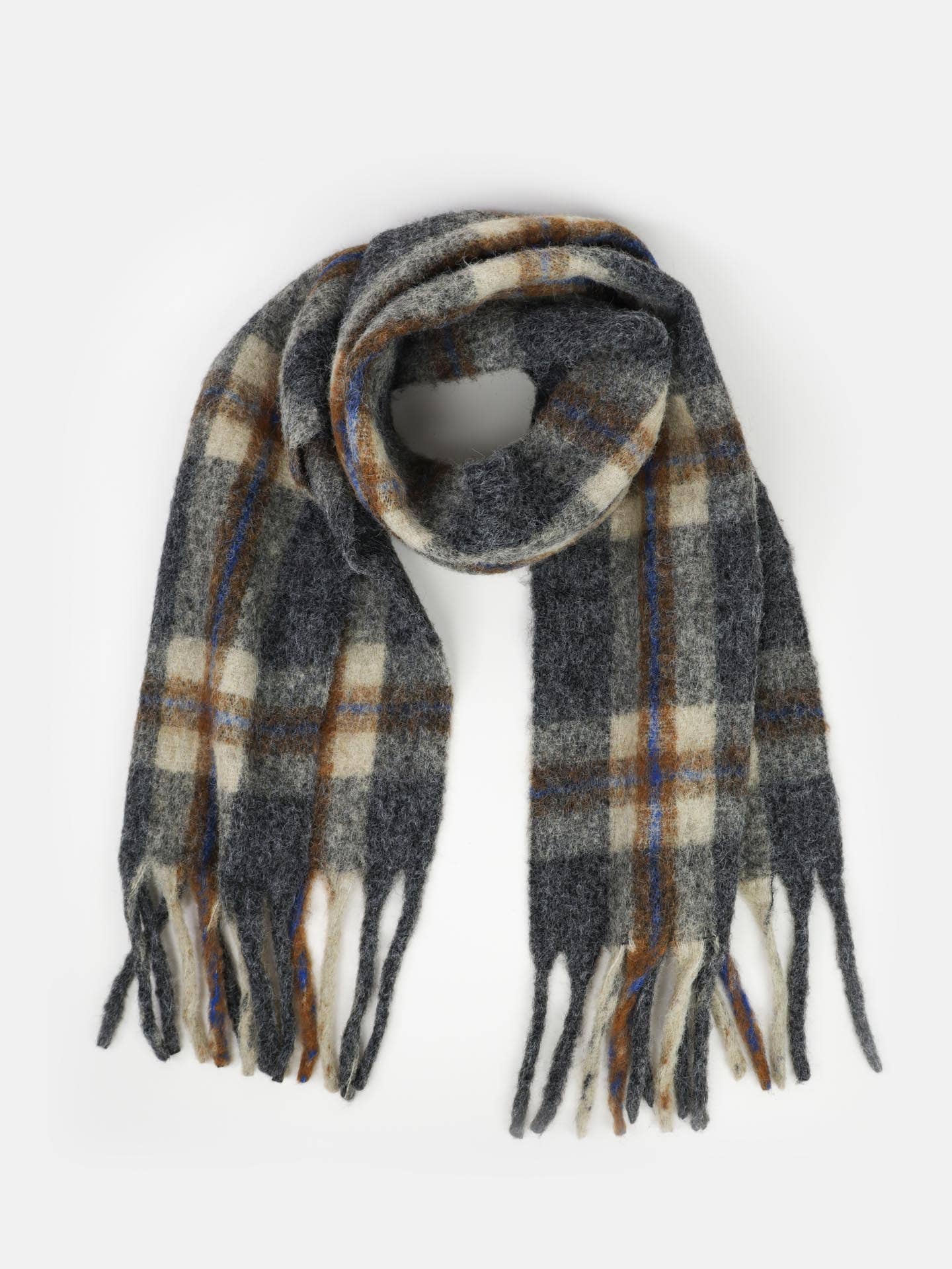 Classic Check Fluff Scarf In Grey