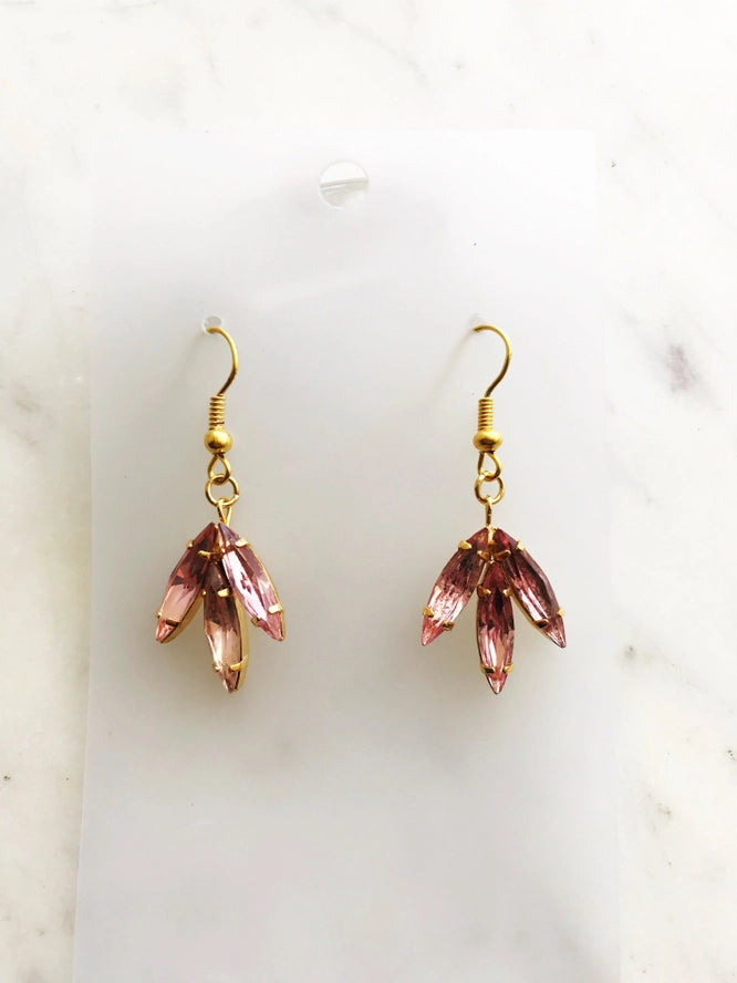 Vintage Pink Navette Crystal Earrings