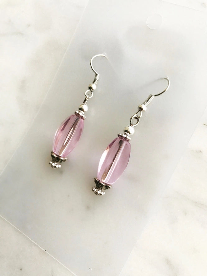 Vintage Pink Bohemian Glass Bead Earrings