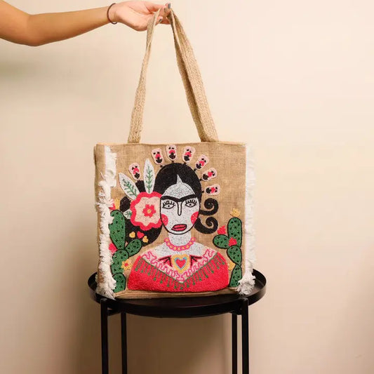 Beaded Frida Khalo Tote Bag