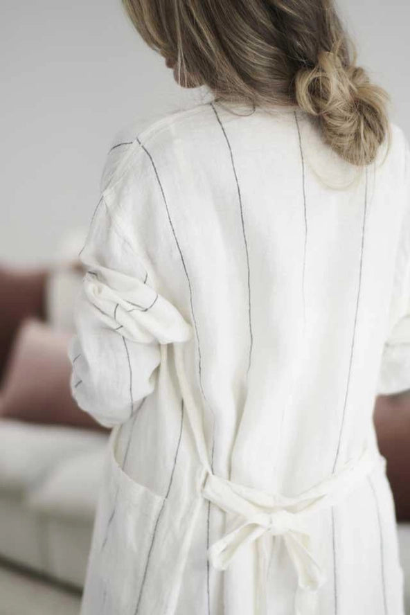 Fundamental Linen Robe - Off White W' Charcoal Fine Stripe