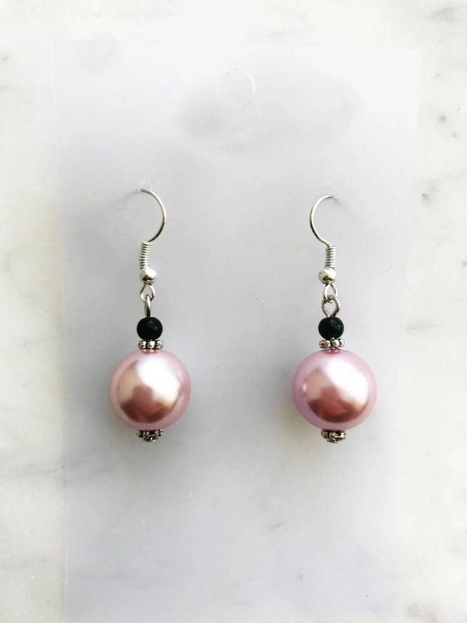 Vintage Pink Glass Pearl Earrings