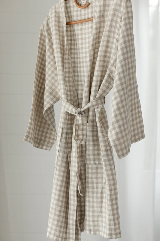 Linen Label Robe - Oat Gingham size S/M