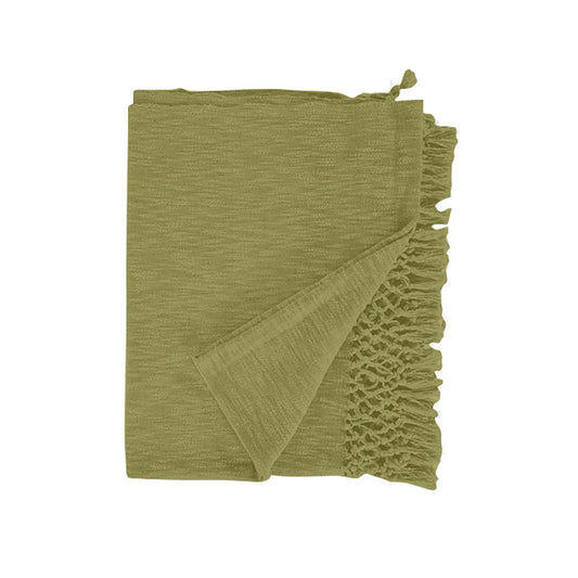 Crossed Fringe Throw Rug - Olive