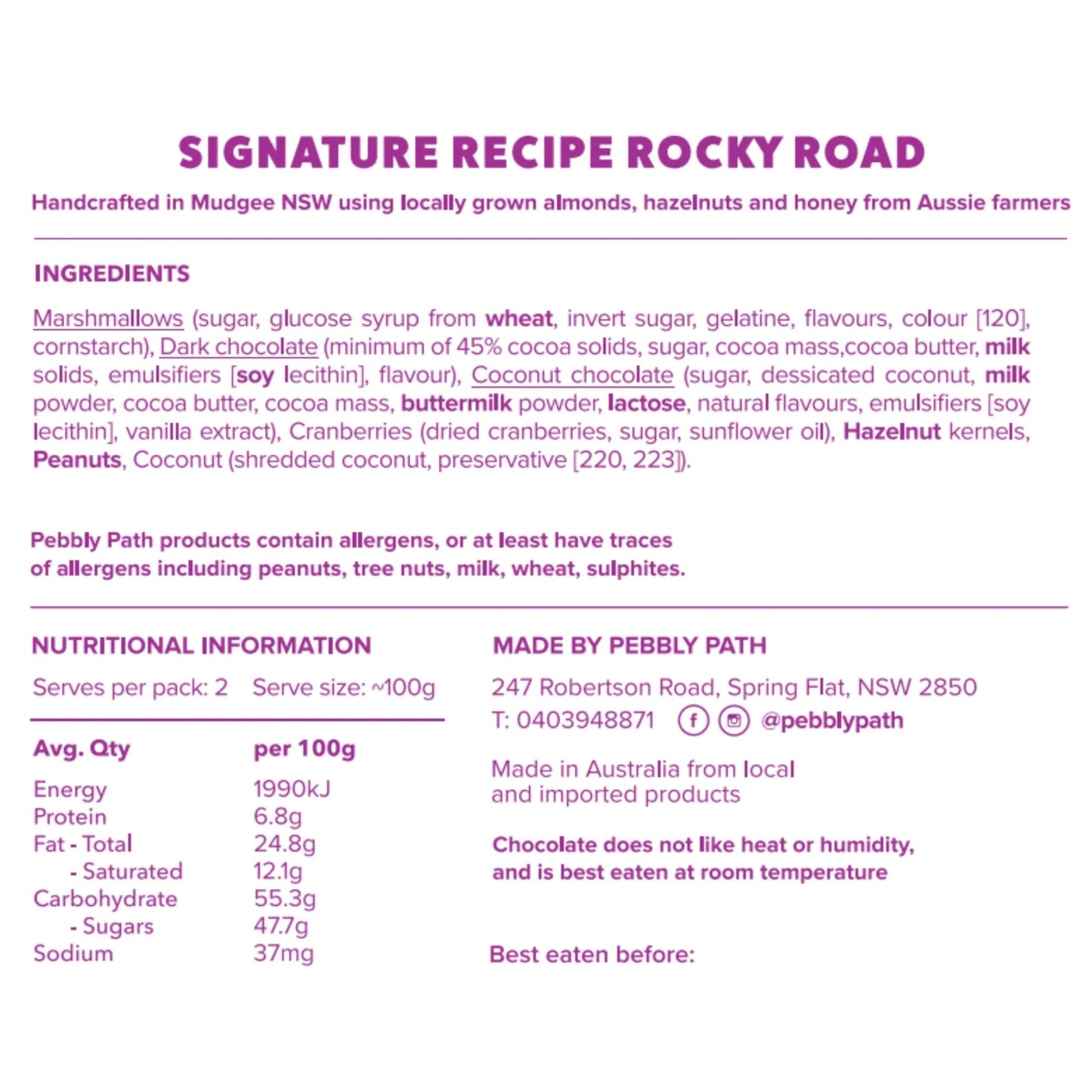 Pebbly Path Mudgee Rocky Road - Signature Recipe 200G