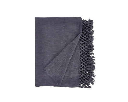 Crossed Fringe Throw Rug - Charcoal