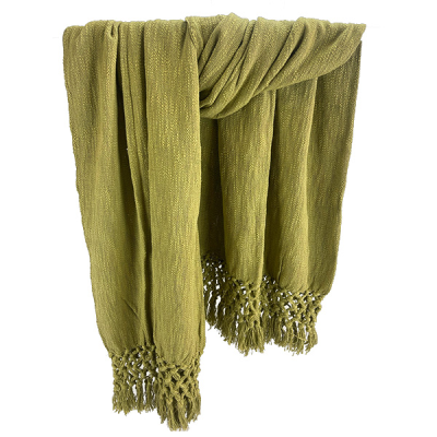 Crossed Fringe Throw Rug - Olive