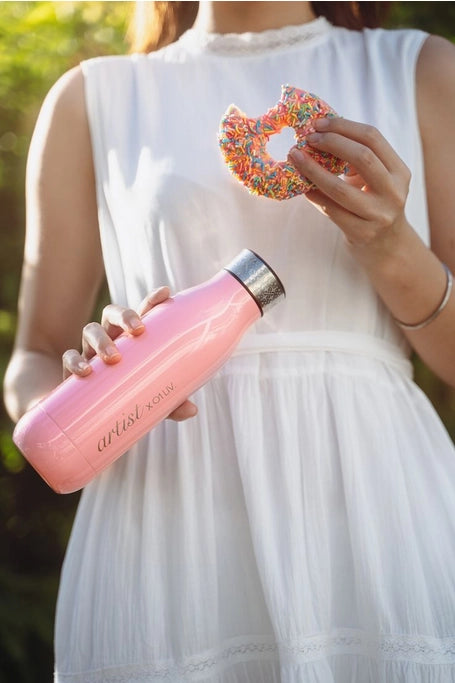 Stainless Steel Water Bottle with Tea Infuser - Shiny Pink