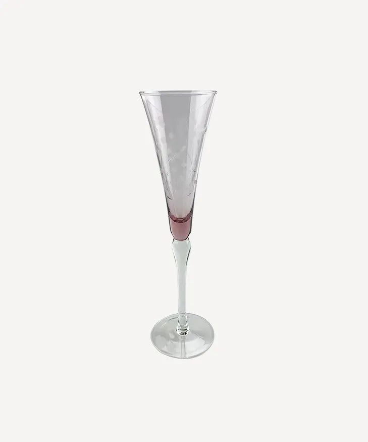 Floral Etched Champagne Glass Pink