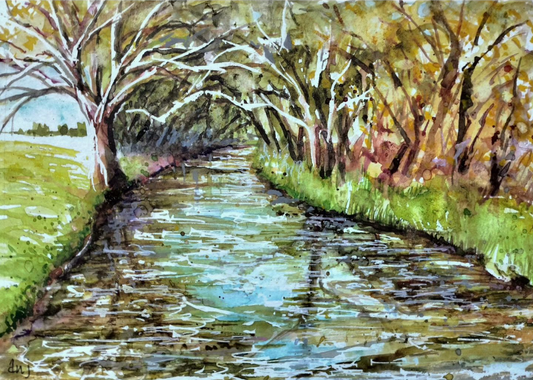 Anjee Du Terreau Hand painted Artwork -  "Along the River" 28x23