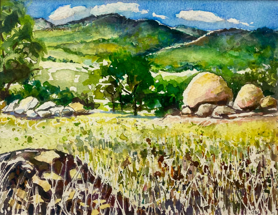 Anjee Du Terreau Hand painted Artwork -  "Rock and Rolling Hills" 38x30