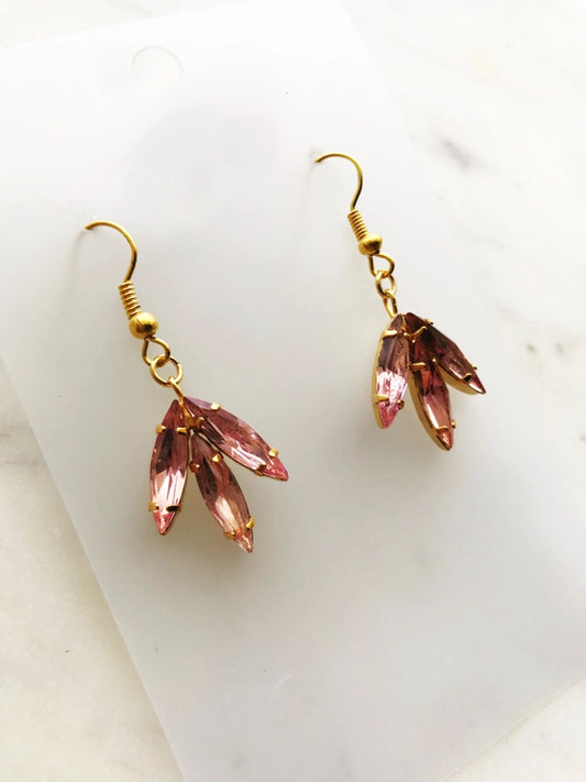 Vintage Pink Navette Crystal Earrings