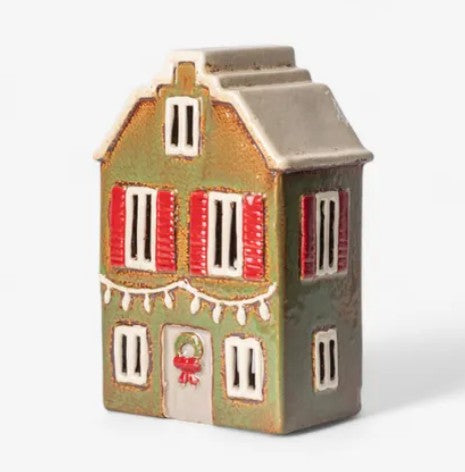 Alsace Tea Light House Christmas Green with Shutters