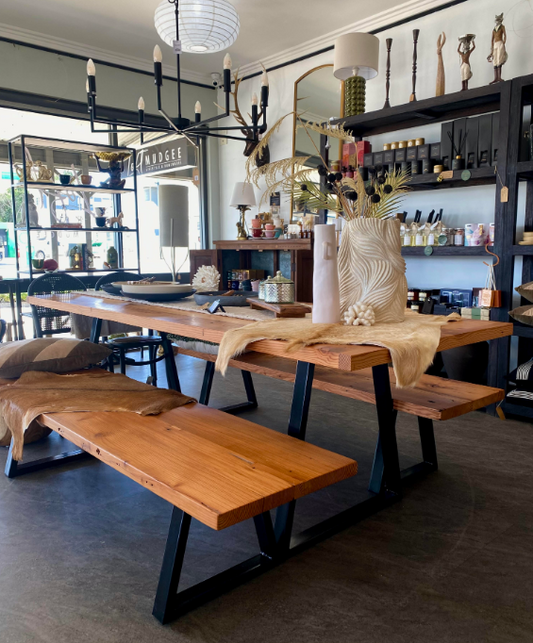 Hand Made Dining Table with Benches - Local Artisan MBT Timber