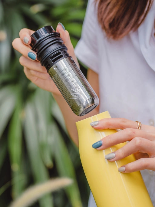 Stainless Steel Water Bottle with Tea Infuser - Shiny Yellow